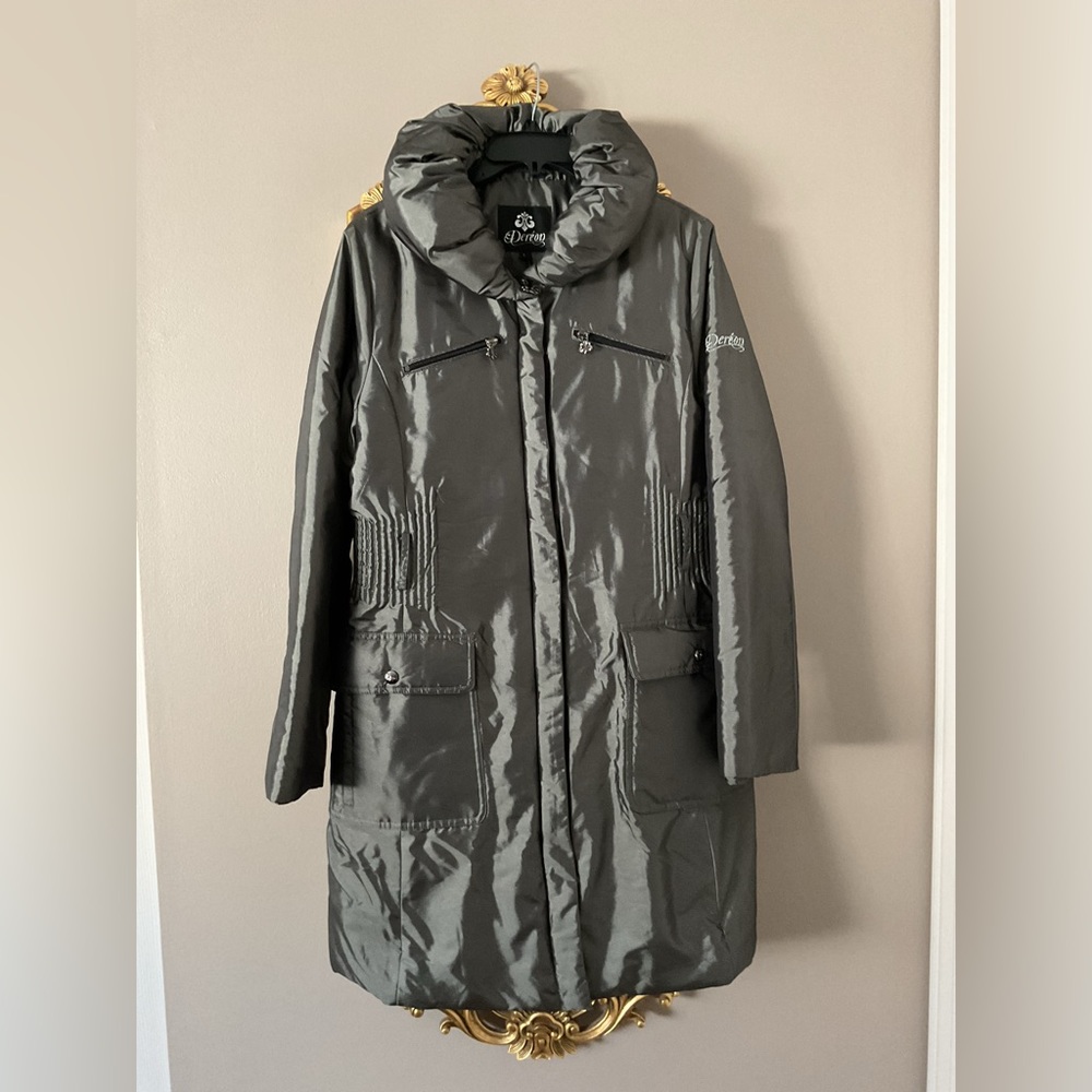 Dereon by Beyonce Winter Puffer Jacket Snaps & Zipper W Ruched Stand Collar Sz L